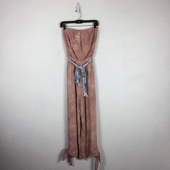 Free People Just Float Pink Tie Dye Strapless Cozy Relaxed Jumpsuit Small - Picture 3 of 15